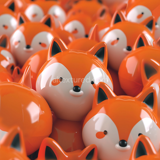 Seamless 3D Inflated Vinyl Texture with Glossy Orange Fox Faces Pattern