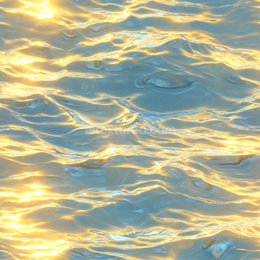 Seamless 3D PBR Water Texture Featuring Reflective Rippling Surface with Golden Highlights