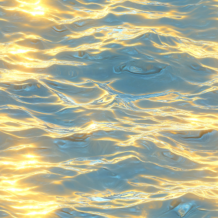 Water Featuring Reflective Rippling Surface with Golden Highlights seamless PBR texture preview