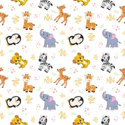 Pattern Bundle - Seamless 3D Pattern PBR Texture Featuring Playful Cartoon Safari Animals on White texture preview