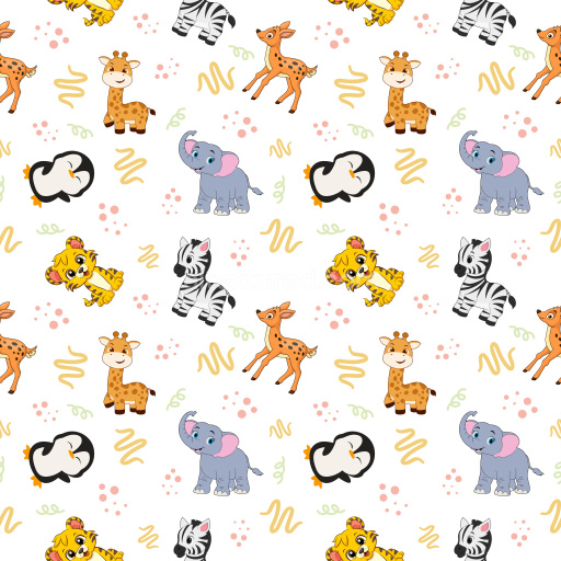 Pattern Bundle - Seamless 3D Pattern PBR Texture Featuring Playful Cartoon Safari Animals on White texture preview