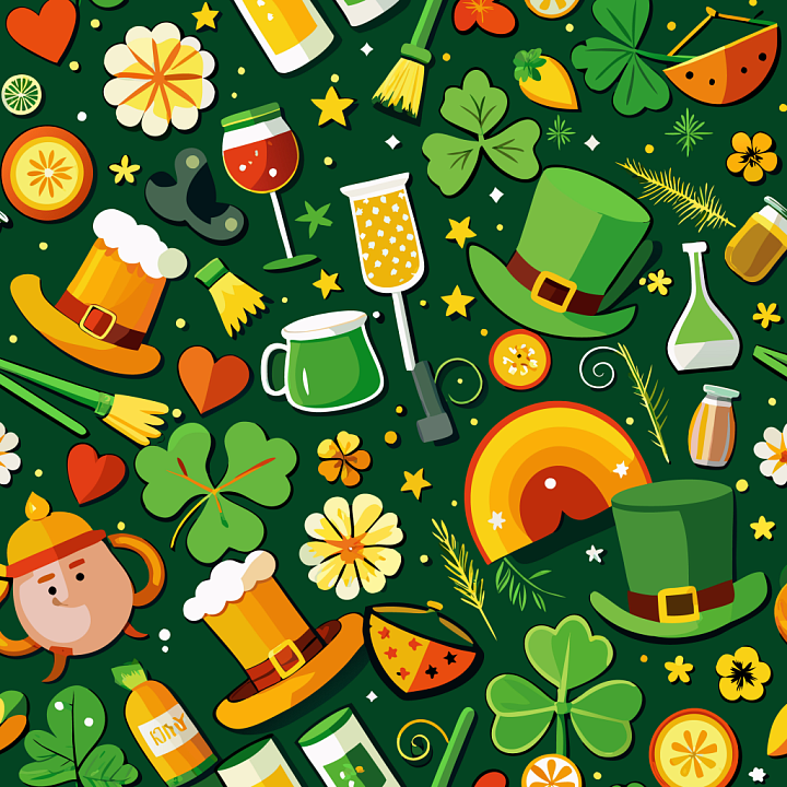 St Patrick Digital Paper with Festive Icons seamless PBR texture preview