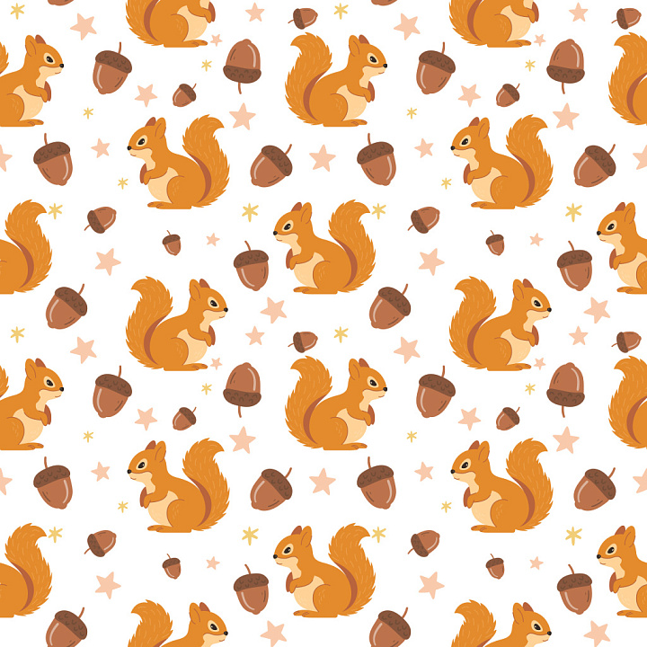 Pattern Featuring Playful Squirrels, Acorns, and Stars seamless PBR texture preview
