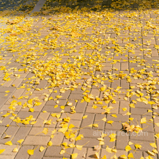 Brick Pavement Texture Covered with Scattered Yellow Leaves seamless Brick PBR texture