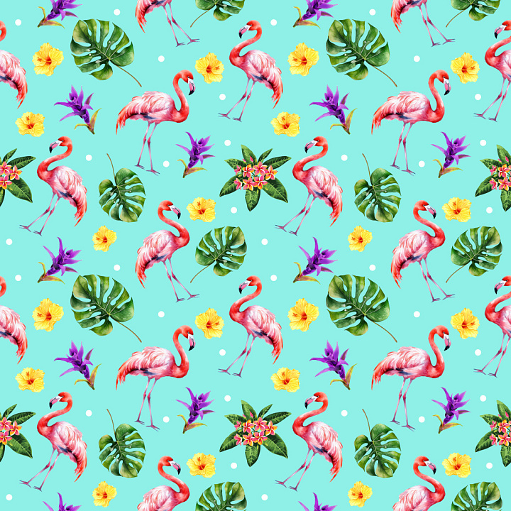 with Tropical Flamingo and Botanical Motifs seamless PBR texture preview