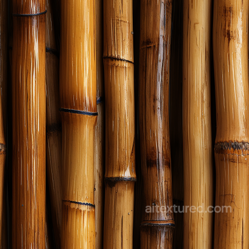 Glossy Polished Bamboo Culms Seamless Texture with Natural Knots seamless Bamboo PBR texture