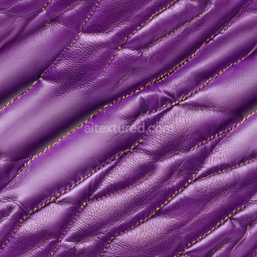 Seamless 3D PBR Texture of Smooth Glossy Purple Quilted Leather with Detailed Stitching