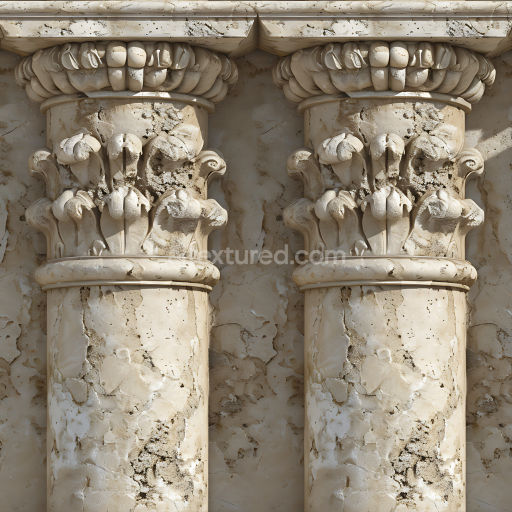 Seamless 3D Weathered Marble Stone PBR Texture with Ornate Carving Detail