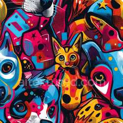 seamless Seamless 3D PBR Graffiti Texture Featuring Vibrant Abstract Animal Artwork texture 8k free download PBR