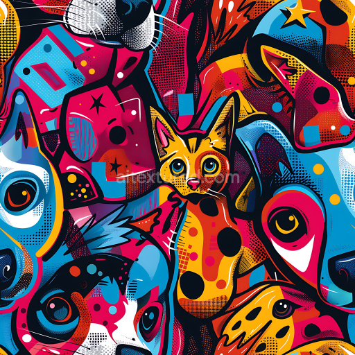 Seamless 3D PBR Graffiti Texture Featuring Vibrant Abstract Animal Artwork