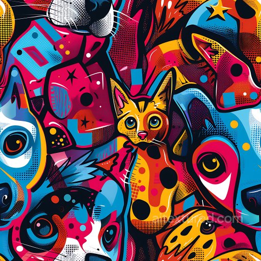 Seamless 3D PBR Graffiti Texture Featuring Vibrant Abstract Animal Artwork texture preview