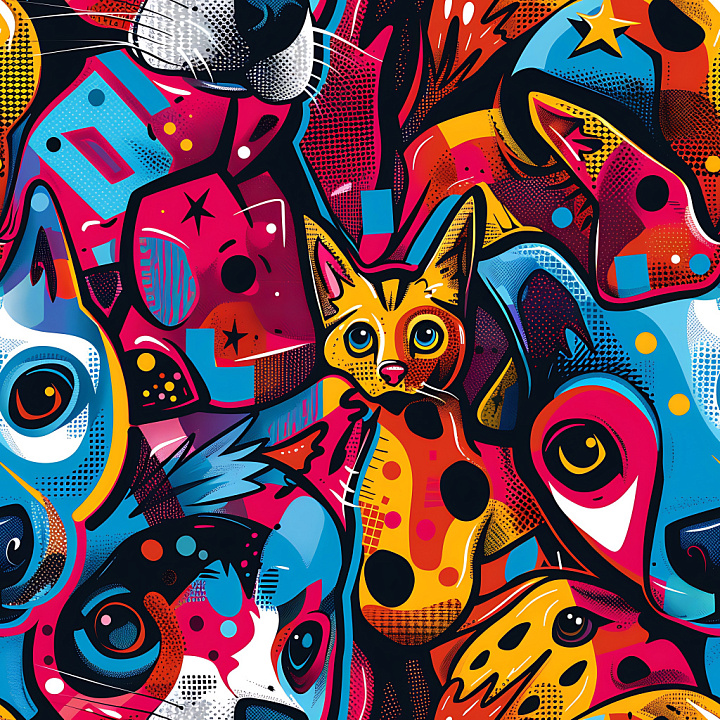 Graffiti Featuring Vibrant Abstract Animal Artwork seamless PBR texture preview