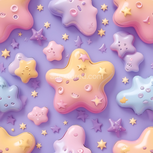 Seamless 3D Inflated PBR Texture of Glossy Colorful Star-Shaped Vinyl Padding