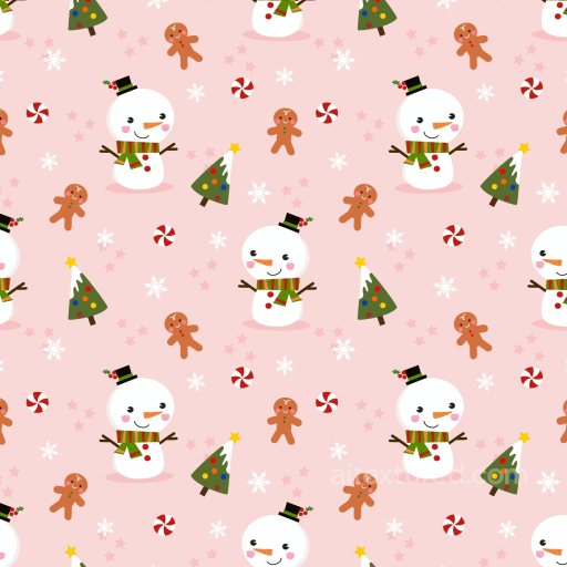 Christmas Pink Festive Pattern Texture with Snowmen, Trees, and Candy seamless Christmas Pink PBR texture