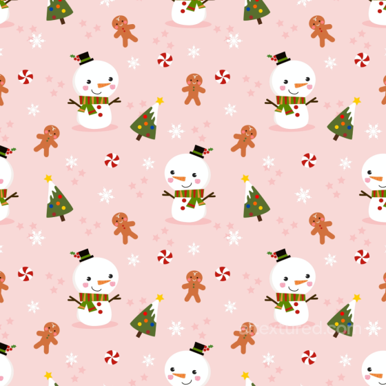 Christmas Pink Festive Pattern Texture with Snowmen, Trees, and Candy Christmas Pink texture preview