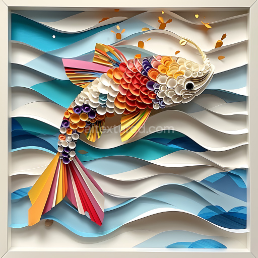 Seamless 3D PBR Texture of Colorful Catfish Origami Style Animal Pattern