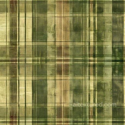 Seamless 3D PBR Texture of Olive Green Woven Plaid Fabric with Subtle Distressed Effect texture preview