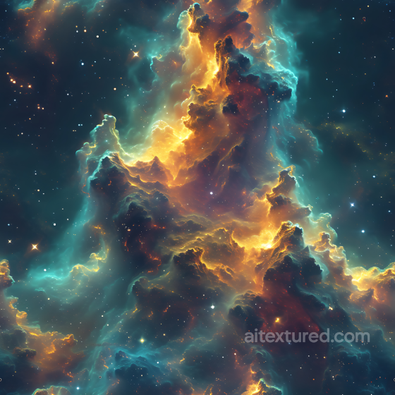 Space PBR Texture Featuring Glowing Nebula Clouds in Turquoise and Amber Star, space, planets texture preview