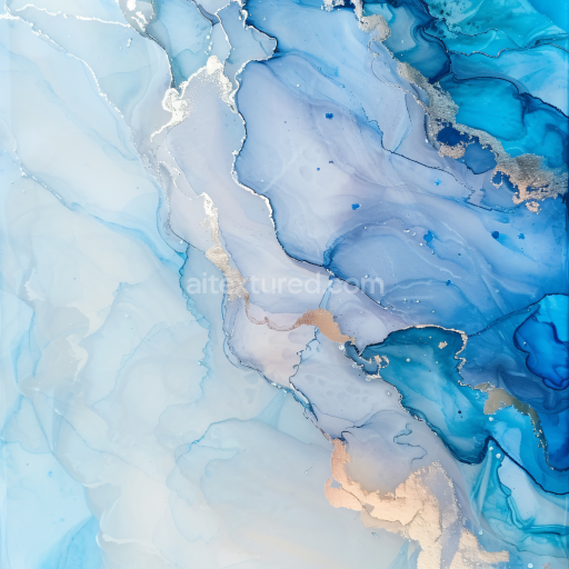 Seamless 3D Alcohol Ink PBR Texture with Blue and Silver Fluid Waves
