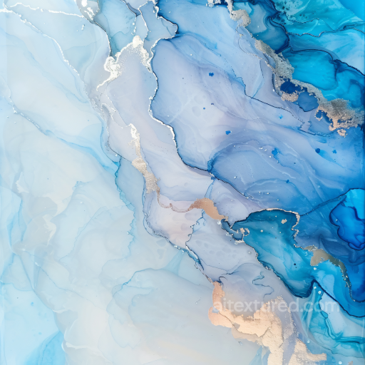 Alcohol Ink PBR Texture with Blue and Silver Fluid Waves seamless Alcohol ink PBR texture