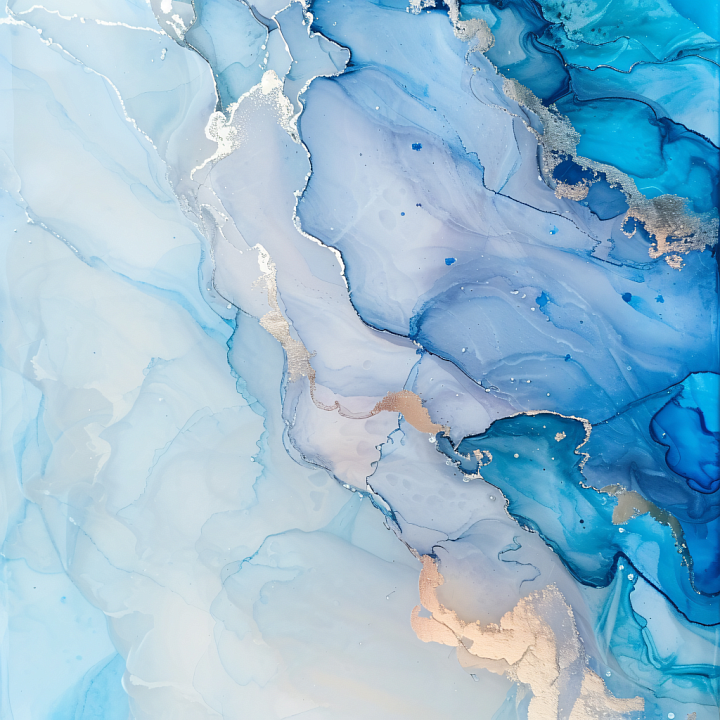 Alcohol Ink with Blue and Silver Fluid Waves seamless PBR texture preview
