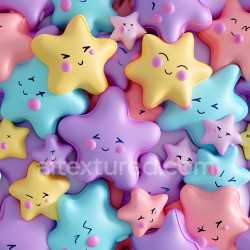 seamless Seamless 3D Inflated PBR Texture of Plush Star Cushions in Pastel Colors with Cute Faces texture 8k free download PBR