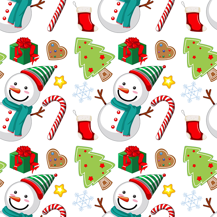 Christmas Digital Paper With Snowmen And Festive Icons seamless PBR texture preview