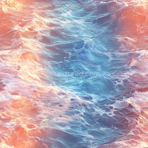 Seamless 3D PBR Ocean Surface Texture Featuring Dynamic Waves and Golden Sunset Illumination