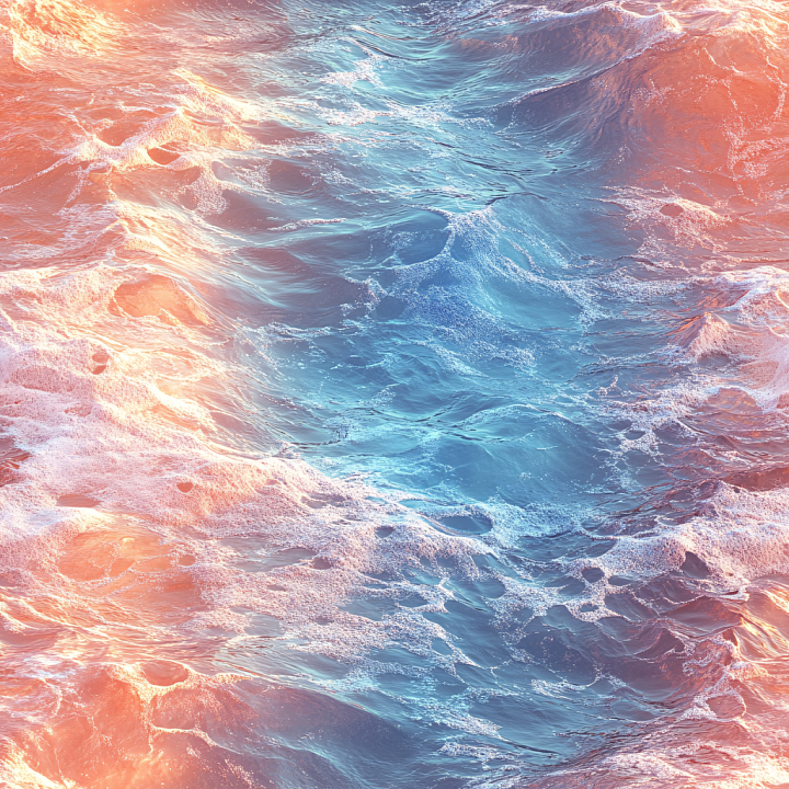 Ocean Surface Featuring Dynamic Waves and Golden Sunset Illumination seamless PBR texture preview