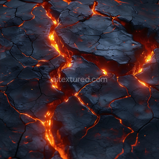 Seamless 3D cracked volcanic lava rock PBR texture with glowing magma cracks
