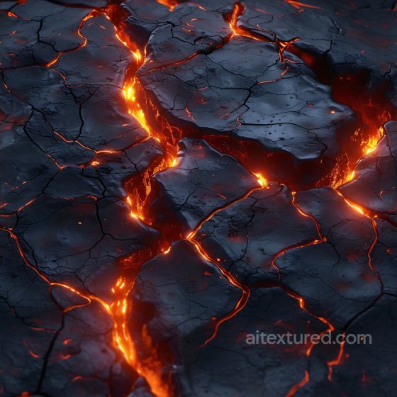 cracked volcanic lava rock PBR texture with glowing magma cracks Cracked & Holes texture preview