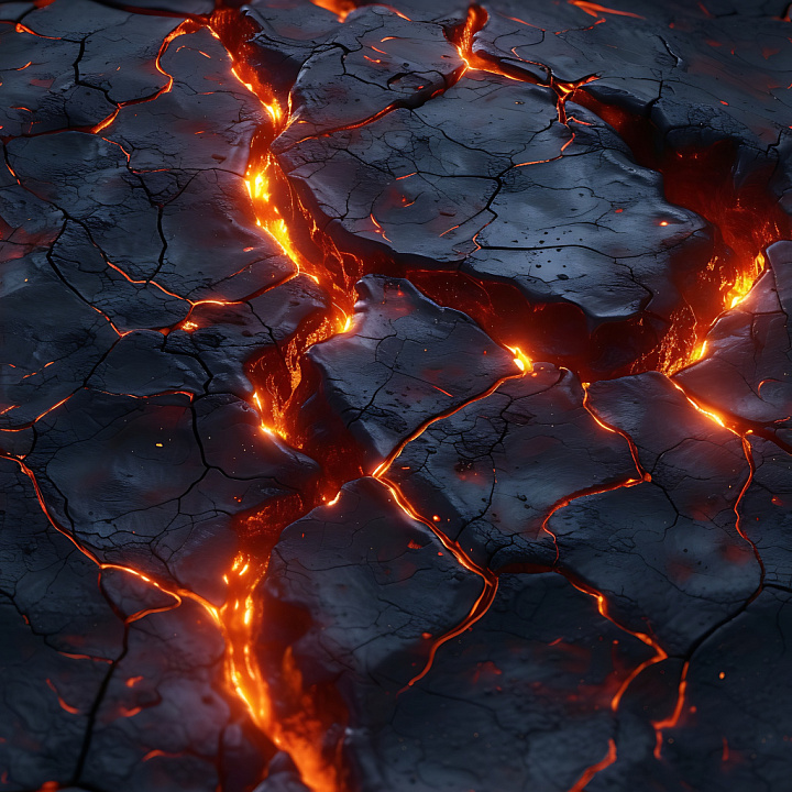 Cracked Volcanic Lava Rock With Glowing Magma Cracks seamless PBR texture preview