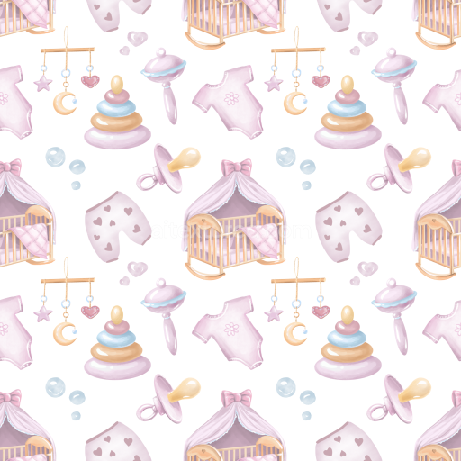 Seamless 3D PBR Texture of Baby Boy Nursery Items in Pastel Colors