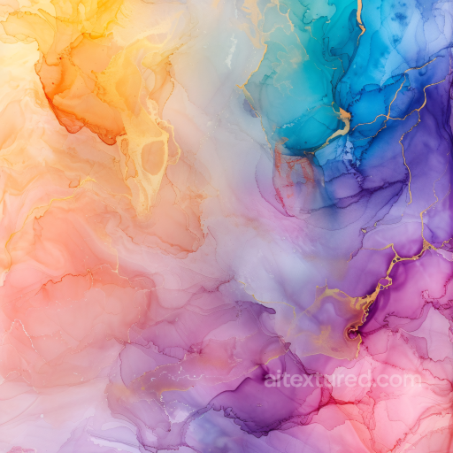 Alcohol Ink PBR Texture with Pastel Rainbow Swirls and Gold Veins seamless Alcohol ink PBR texture