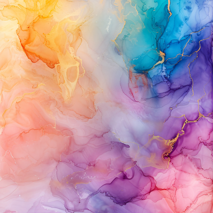 Alcohol Ink with Pastel Rainbow Swirls and Gold Veins seamless PBR texture preview