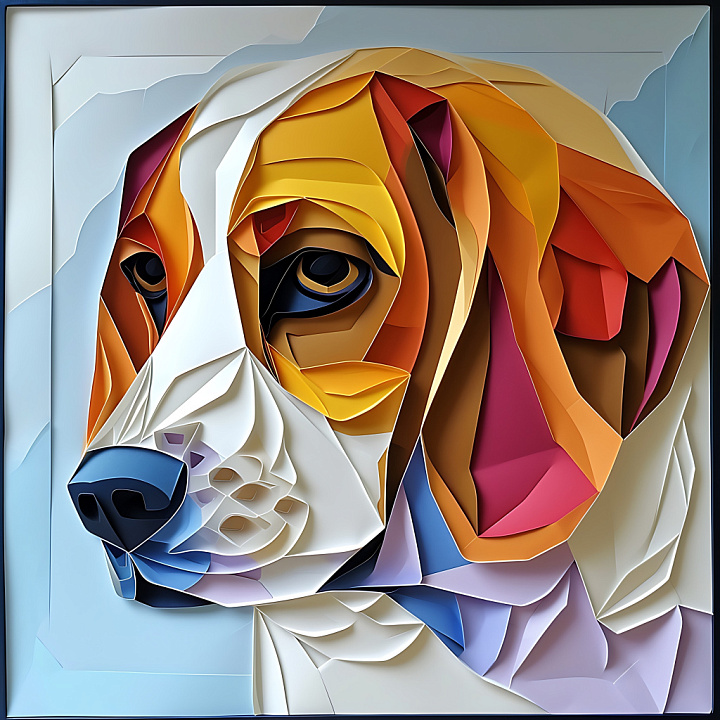 Animal of Beagle Dog in Origami Art Style with Bold Color Blocks seamless PBR texture preview
