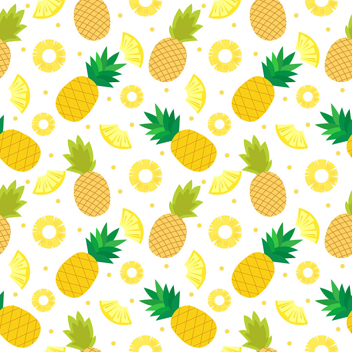 Pineapple Pattern with Bright Tropical Fruit Motifs Wood seamless PBR texture preview