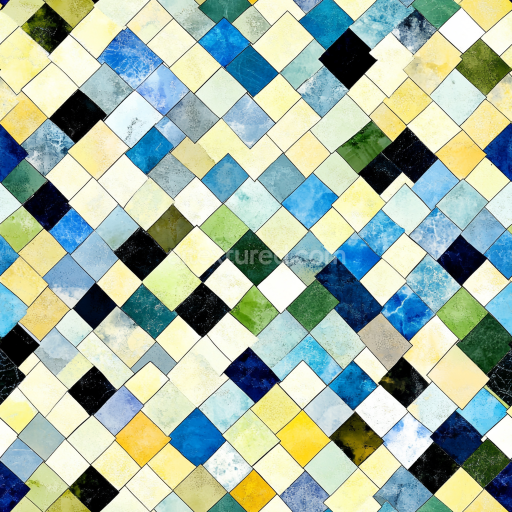 Seamless 3D Mosaic PBR Texture Featuring Colorful Ceramic Tiles with Distinctive Grout texture preview