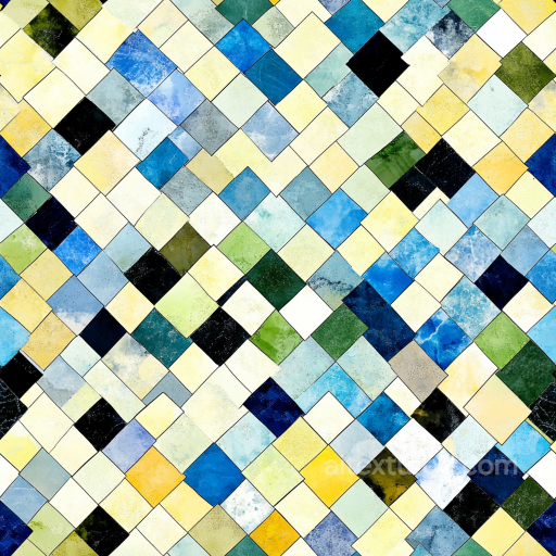 Mosaic PBR Texture Featuring Colorful Ceramic Tiles with Distinctive Grout seamless Mosaic PBR texture