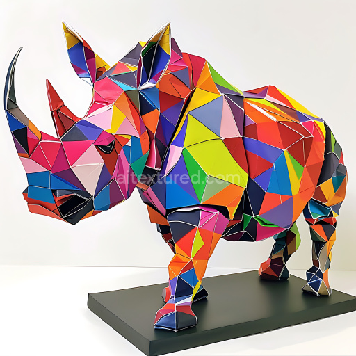 Seamless 3D PBR Texture Featuring Multicolor Polygonal Origami Rhino Pattern