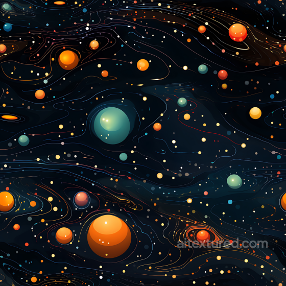Space PBR Texture Featuring Stylized Colorful Planets and Orbital Lines Star, space, planets texture preview