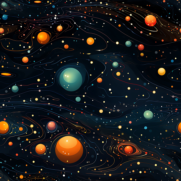 Space Featuring Stylized Colorful Planets and Orbital Lines seamless PBR texture preview