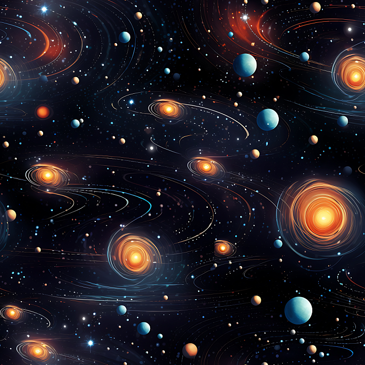 Space Featuring Glowing Galaxies and Orbiting Planets seamless PBR texture preview