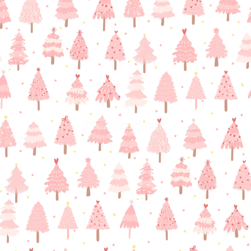 Seamless 3D PBR Texture of Hand-Drawn Pink Christmas Trees Pattern