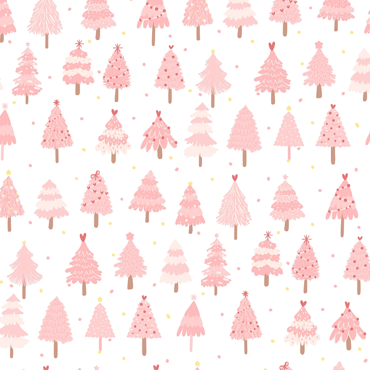 Christmas Pink of Hand-Drawn Pink Christmas Trees Pattern seamless PBR texture preview