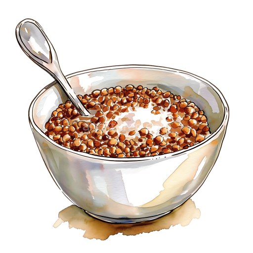 Breakfast Buckwheat Hot Cereal Bowl Illustrated with Spoon