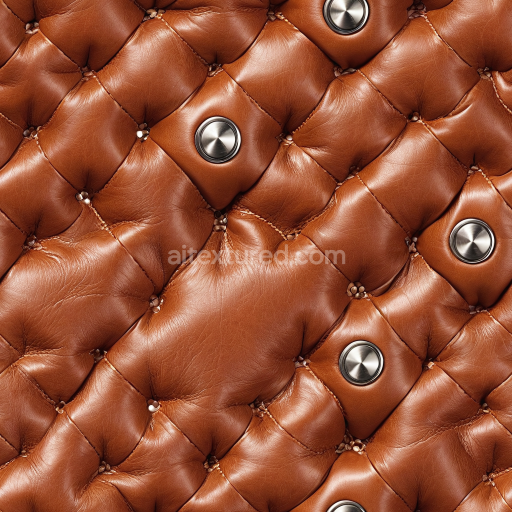 Seamless 3D Quilted Brown Leather PBR Texture with Metallic Buttons and Fine Grain