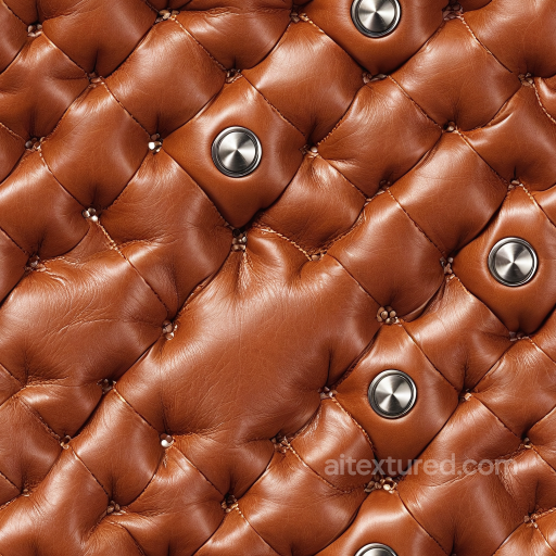 Quilted Brown Leather PBR Texture with Metallic Buttons and Fine Grain seamless Leather PBR texture