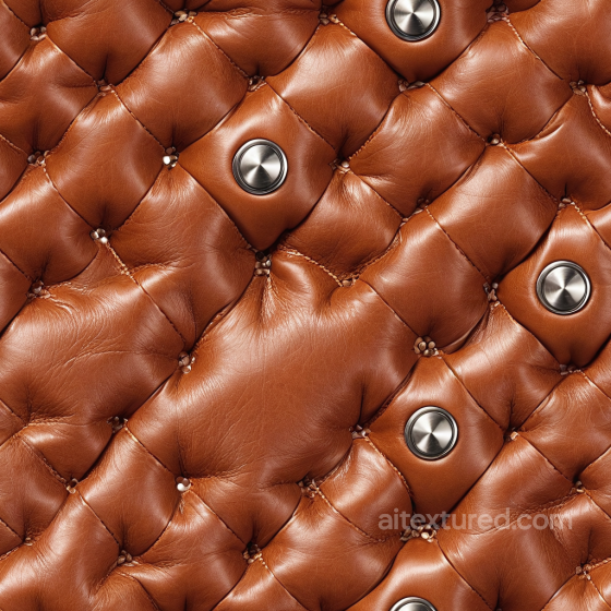 Quilted Brown Leather PBR Texture with Metallic Buttons and Fine Grain Leather texture preview