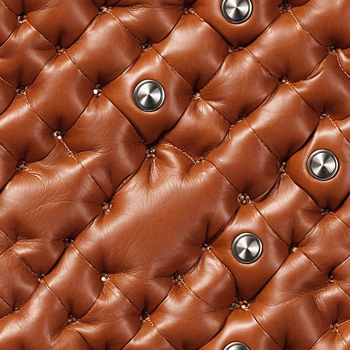 Quilted Brown Leather with Metallic Buttons and Fine Grain seamless PBR texture preview
